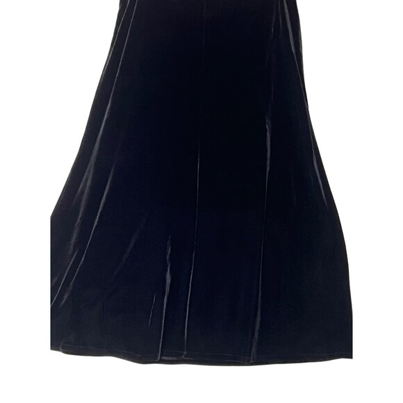 R & K Evening Black Velvet Skirt Size 14 Midi A Style Stretch Elastic Waist - Picture 1 of 15
